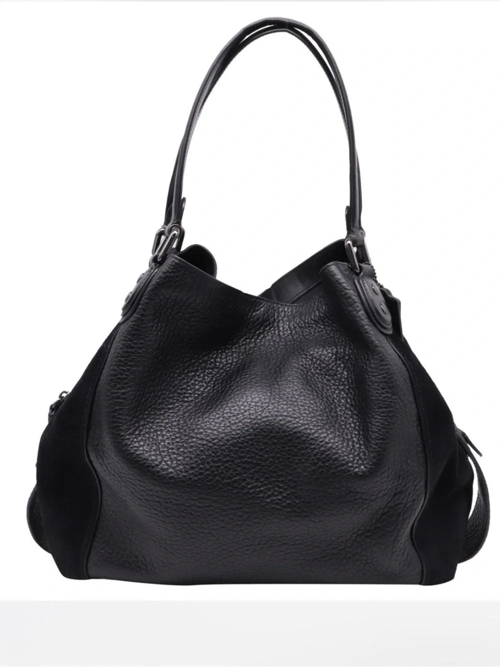 Coach Edie 42 Black Leather Shoulder Bag - mixed leather EUC